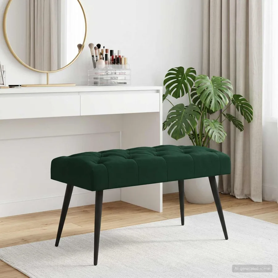 Banc avec capitonnage bouton Vert foncé 80 x 40 x 46 cm Velours - 4