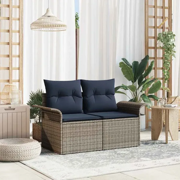 Canapé de jardin avec coussin 141 x 62 x 69 cm polyrotin