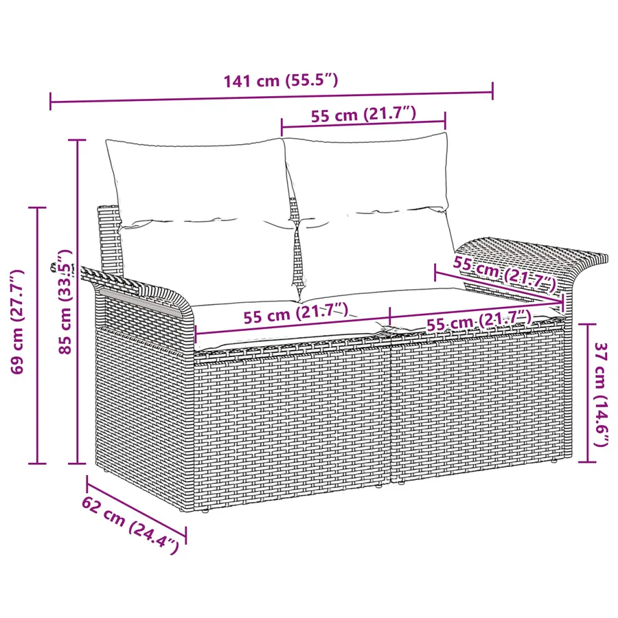 Canapé de jardin avec coussin 141 x 62 x 69 cm polyrotin - 8