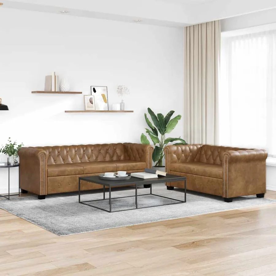 Ensemble de canapé Chesterfield à 2 et 3 places marron
