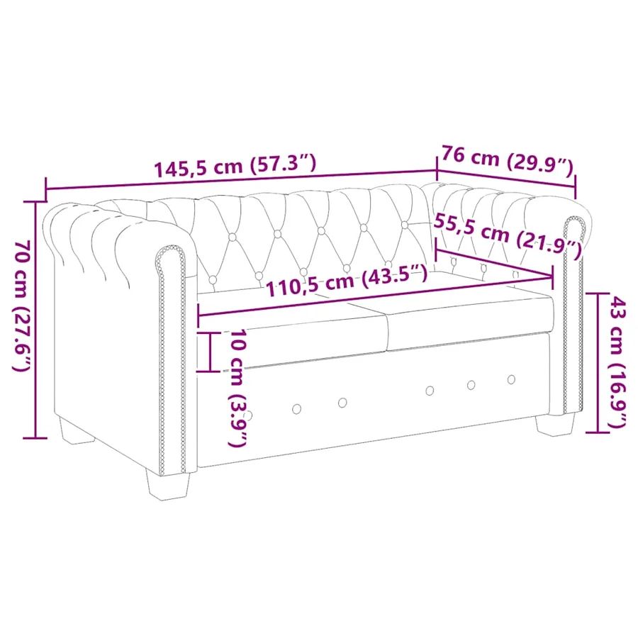 Ensemble de canapé Chesterfield à 2 et 3 places marron - 14