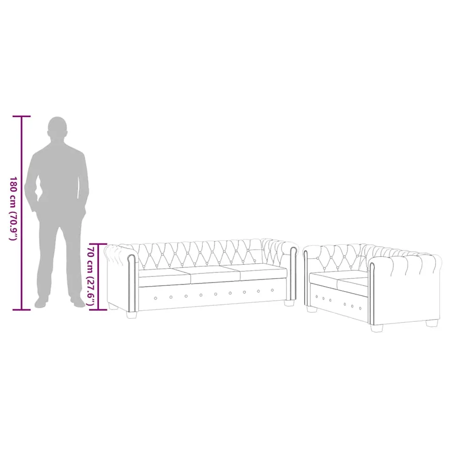 Ensemble de canapé Chesterfield à 2 et 3 places marron - 16
