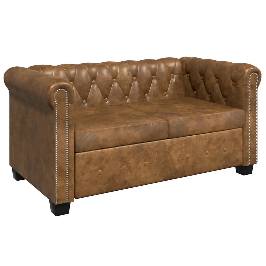 Ensemble de canapé Chesterfield à 2 et 3 places marron - 3
