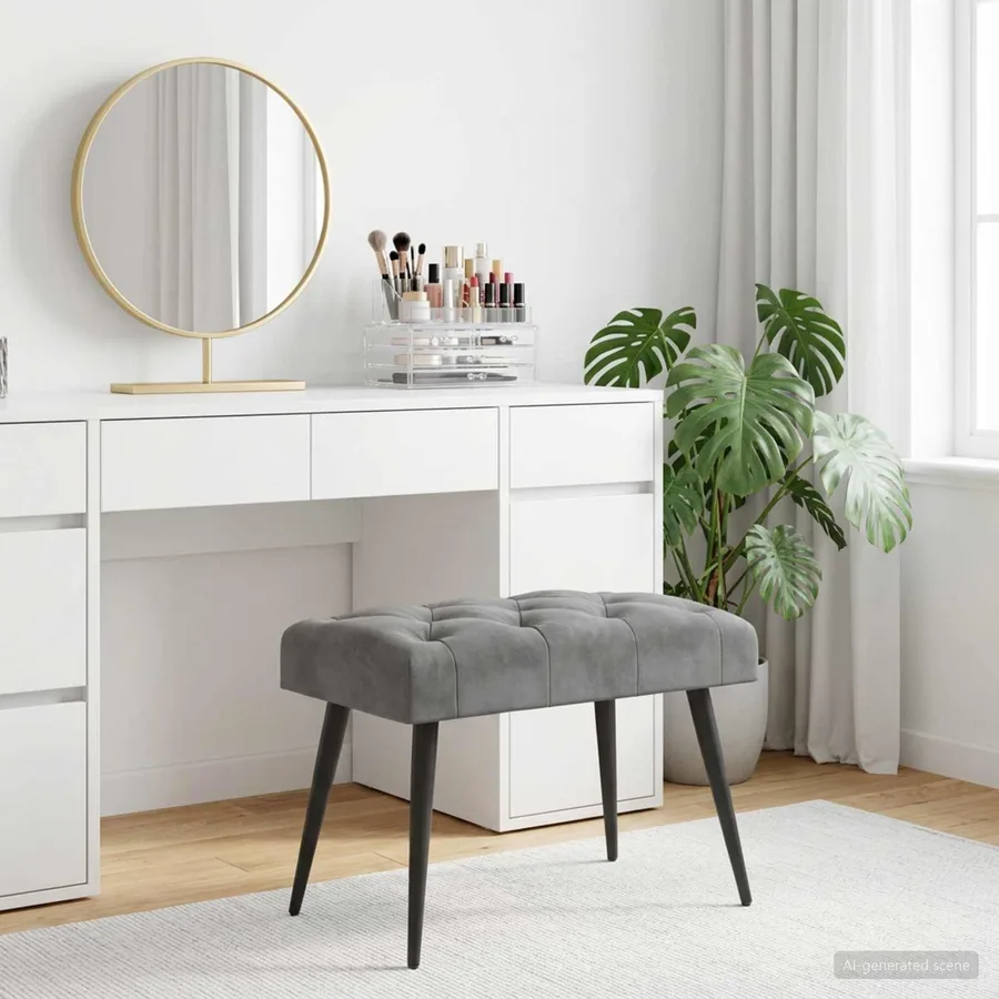 Banc avec capitonnage bouton Gris foncé 60 x 40 x 45 cm Velours - 4