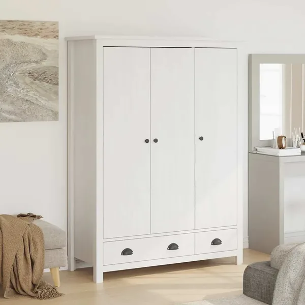 Garde-robe à 3 portes Hill Blanc 127x50x170 cm Bois pin solide