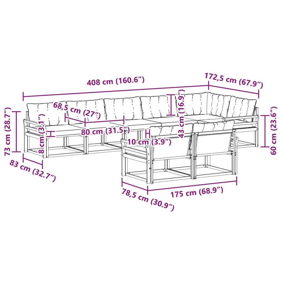 Ensemble de canapés d'extérieur 8 pcs Blanc et noir - 9