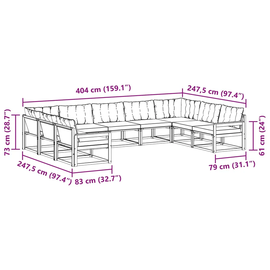 Ensemble de canapés d'extérieur 9 pcs Blanc et gris clair - 9