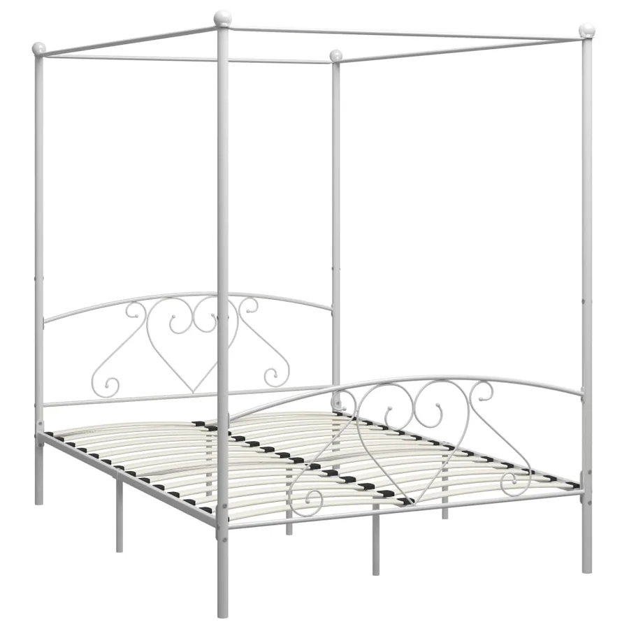 Cadre de lit sans matelas avec baldaquin blanc 140x200 cm métal - 2