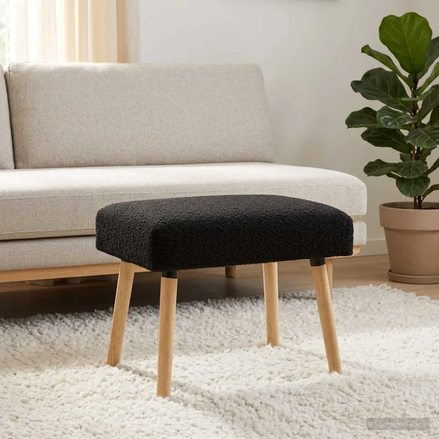 banc Uni Noir 60 x 40 x 45 cm Bouclé - 3
