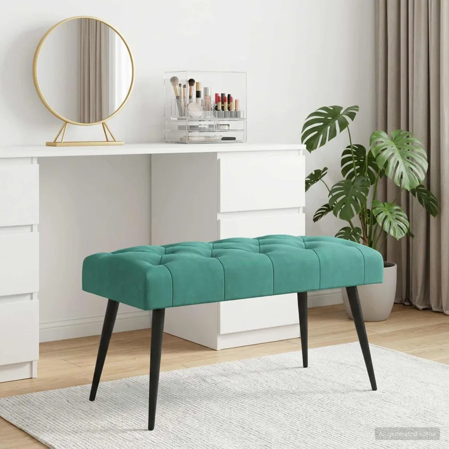 Banc avec capitonnage bouton Turquoise 80 x 40 x 46 cm Velours - 4