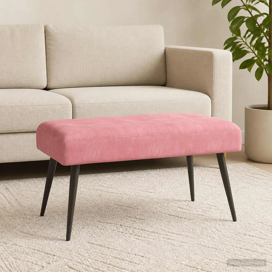 Banc avec capitonnage bouton Rose 80 x 40 x 46 cm Velours - 3