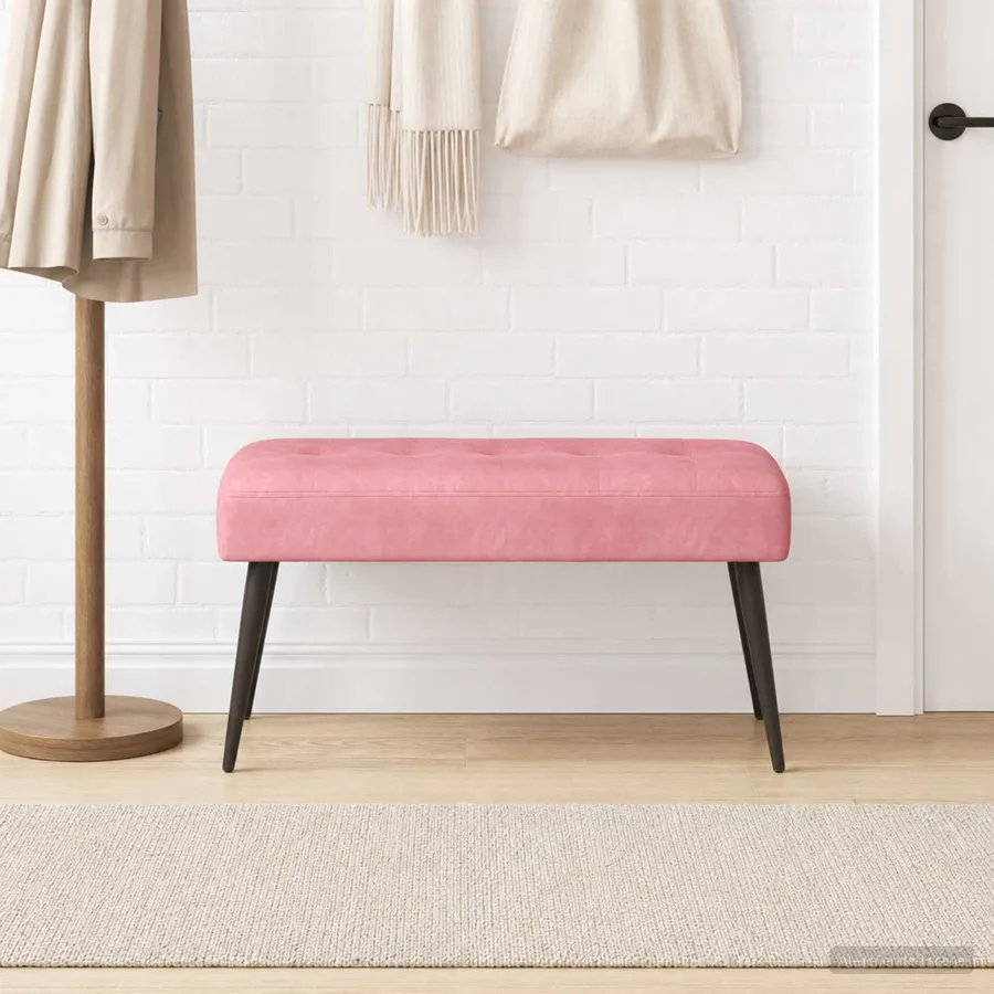 Banc avec capitonnage bouton Rose 80 x 40 x 46 cm Velours - 4