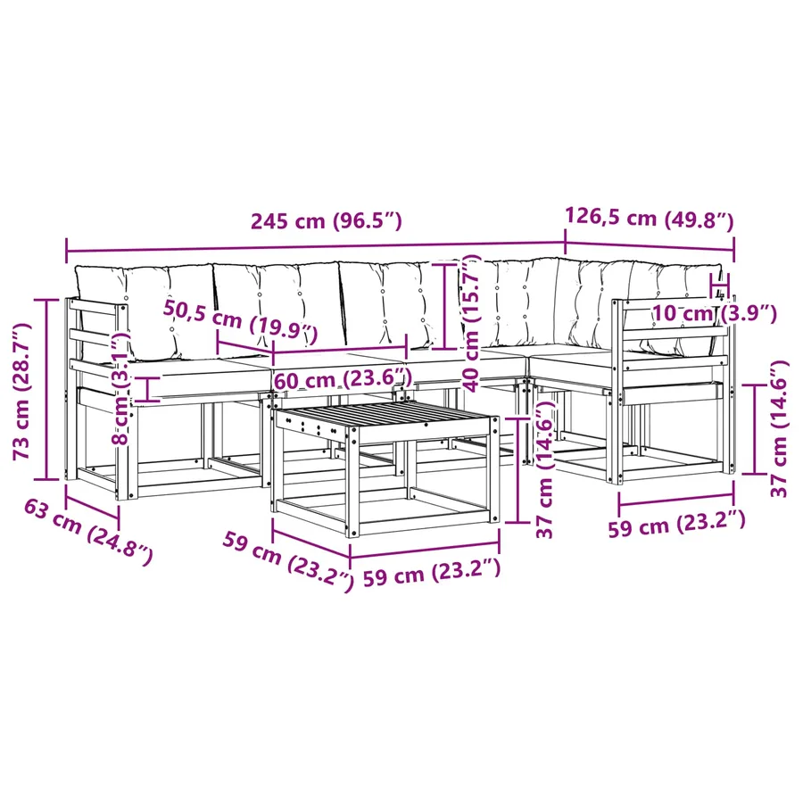 Ensemble de canapés d'extérieur 6 pcs Blanc et gris clair - 8