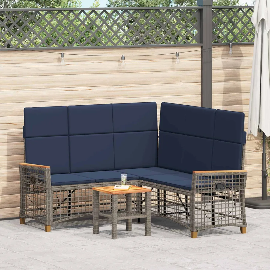 Ensemble de canapés inclinables de jardin Gris et bleu marine