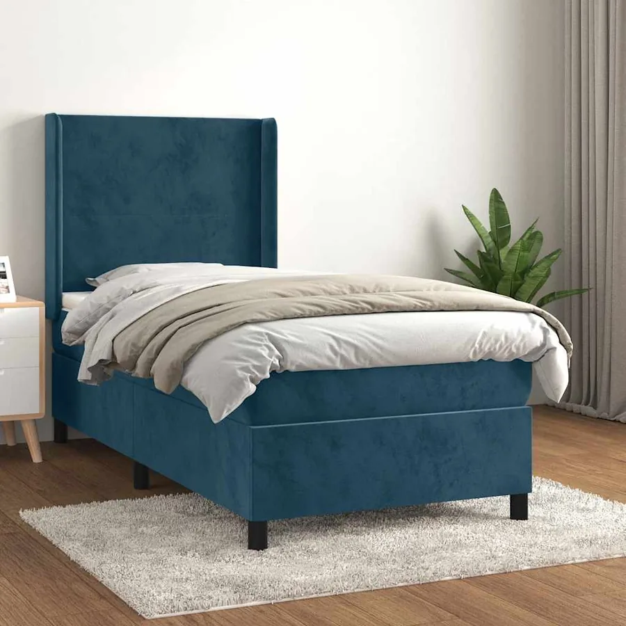 Sommier à lattes de lit avec matelas Bleu foncé 90x190 cm