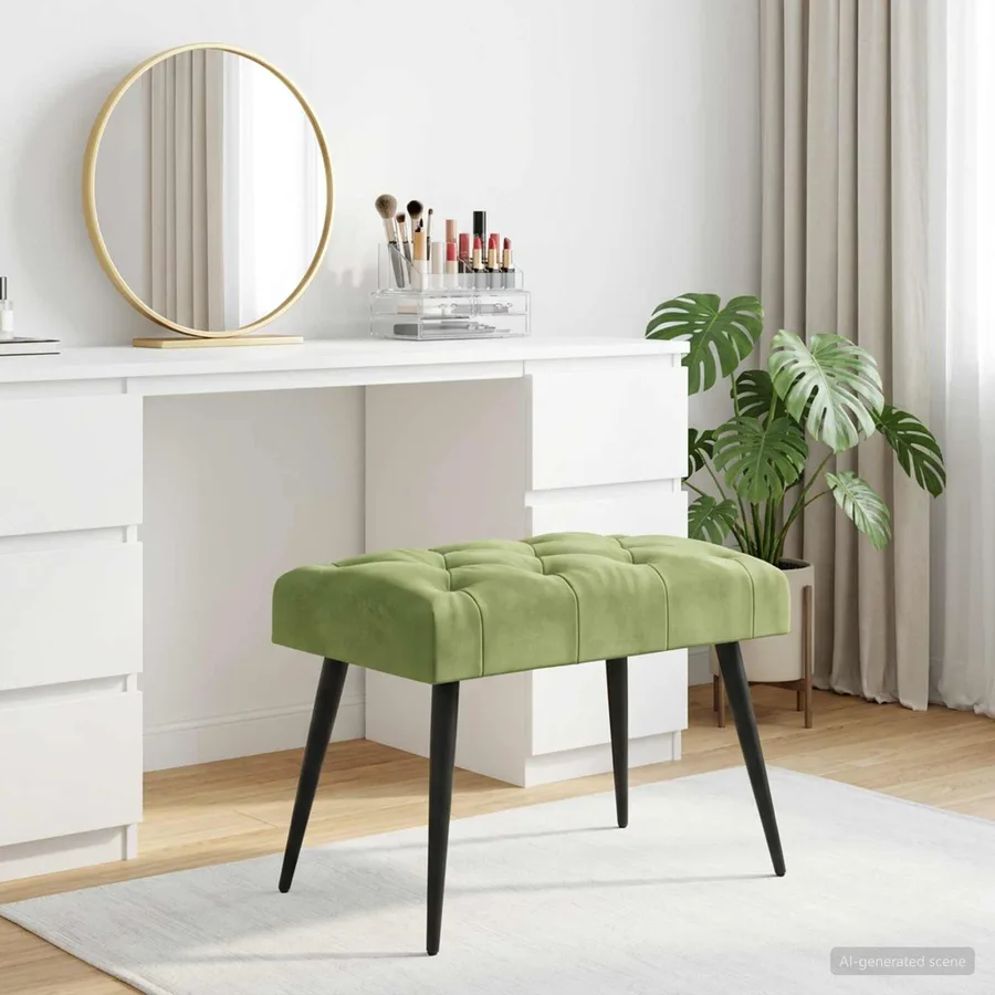 Banc avec capitonnage bouton Vert clair 60 x 40 x 45 cm Velours - 3