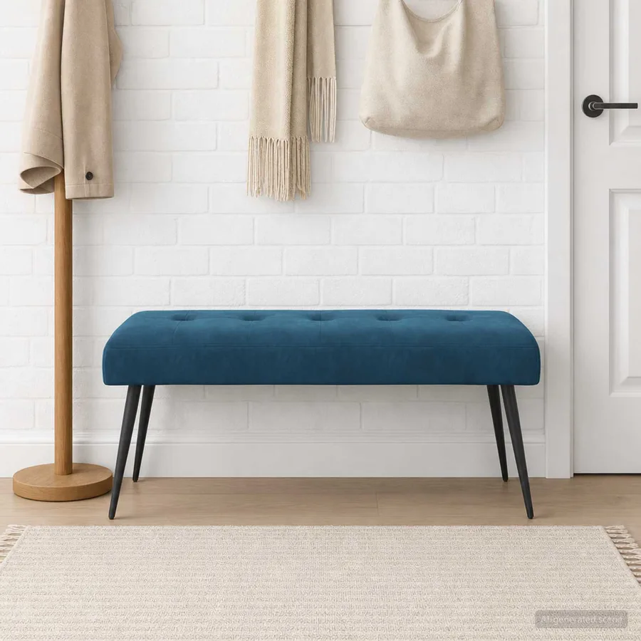 Banc avec capitonnage bouton Bleu 110 x 40 x 46 cm Velours - 3