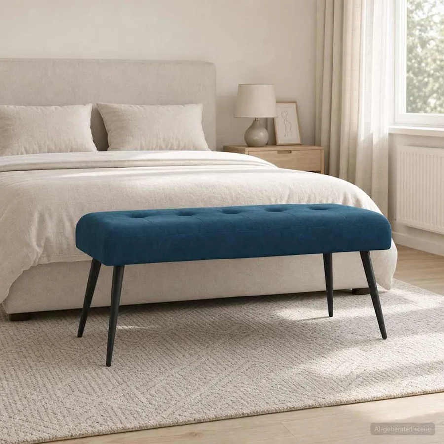 Banc avec capitonnage bouton Bleu 110 x 40 x 46 cm Velours - 4