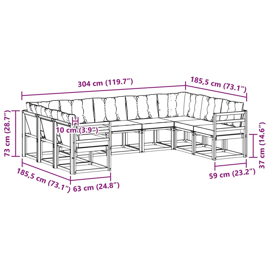Ensemble de canapés d'extérieur 9 pcs Blanc et gris clair - 9