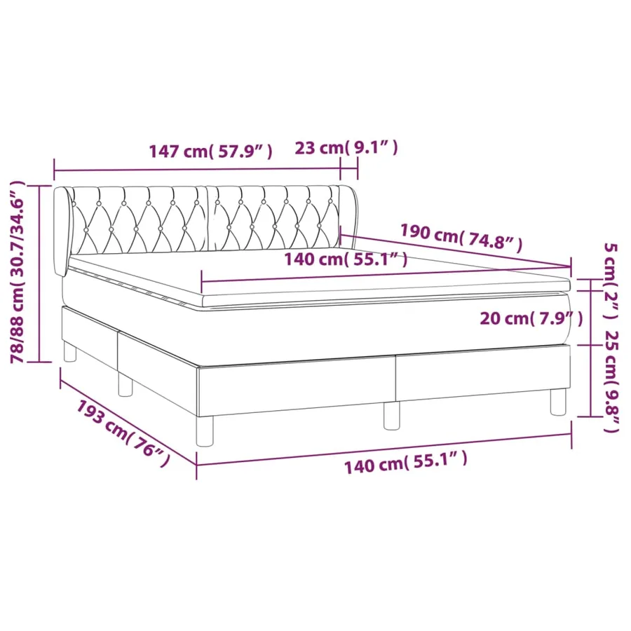 Sommier à lattes de lit avec matelas Gris foncé 140x190cm Tissu - 7