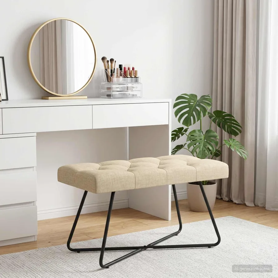 Banc avec capitonnage bouton Crème 80 x 40 x 46 cm Tissu