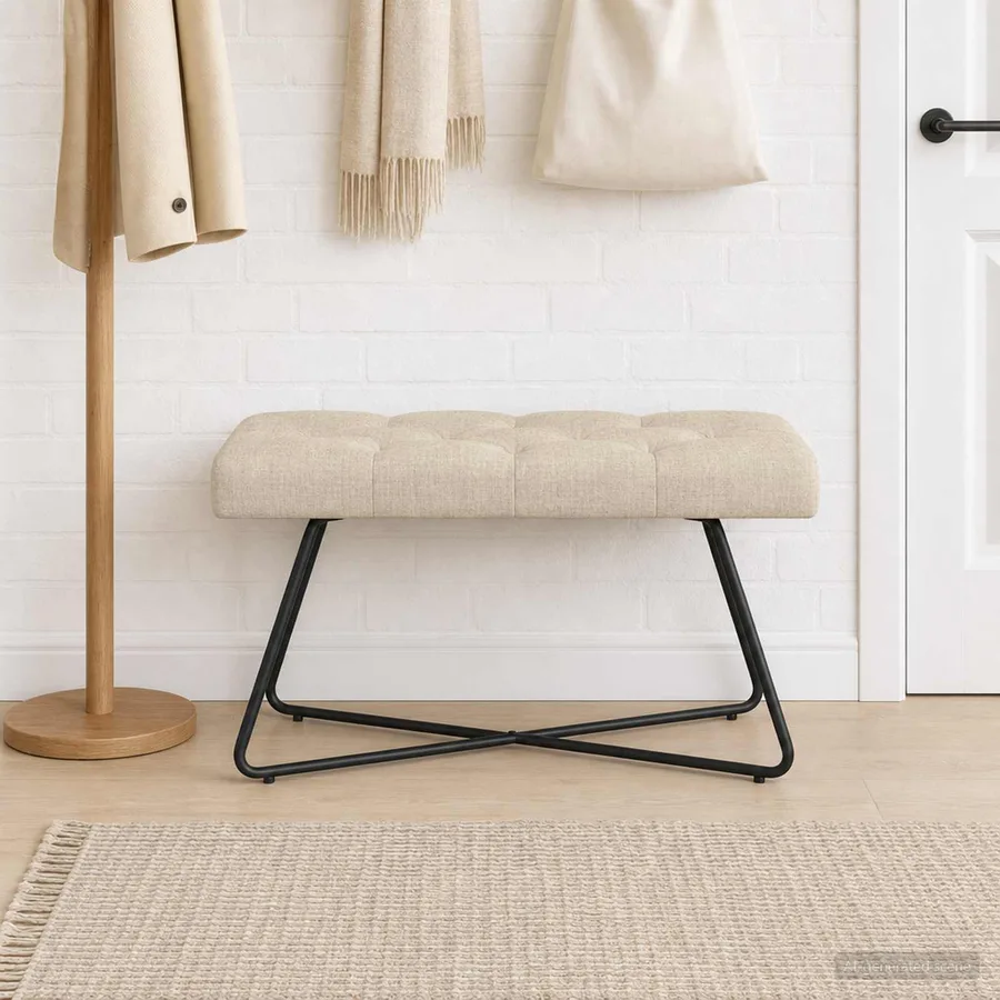 Banc avec capitonnage bouton Crème 80 x 40 x 46 cm Tissu - 4