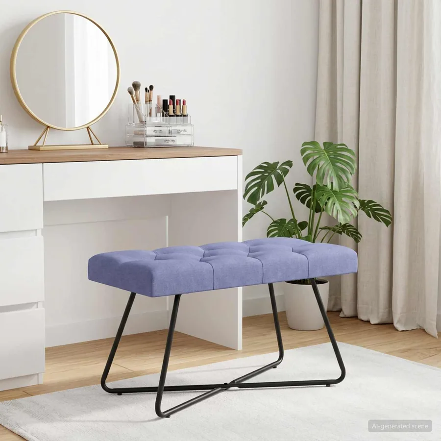 Banc avec capitonnage bouton Bleu denim 80 x 40 x 46 cm Tissu