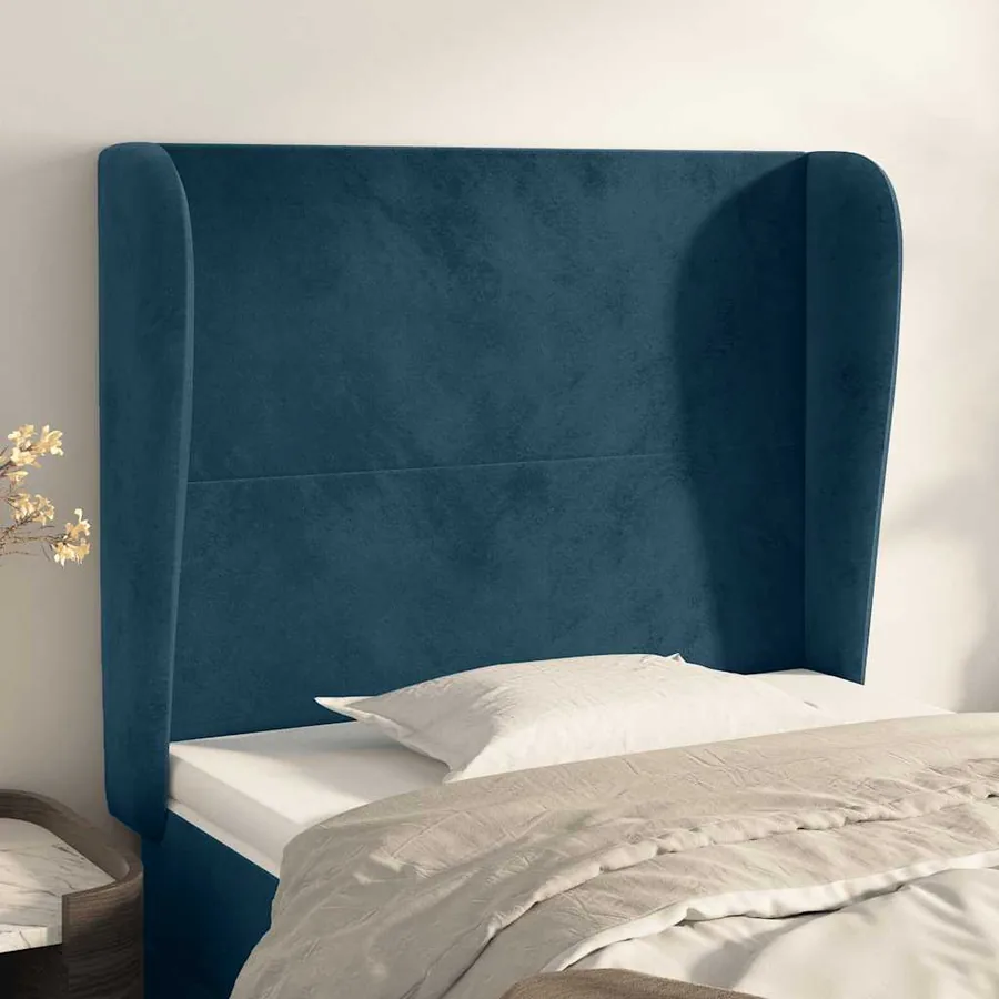Tête de lit avec oreilles Bleu foncé 93x23x118/128 cm Velours