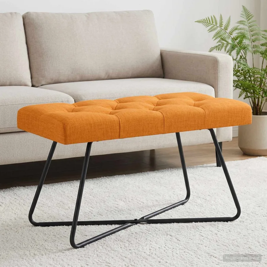 Banc avec capitonnage bouton Jaune foncé 80 x 40 x 46 cm Tissu - 4