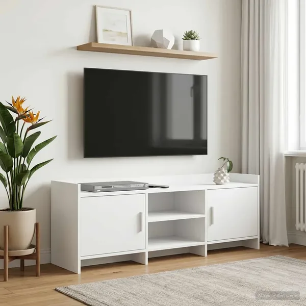 Meuble TV 130 x 33 x 47 cm Blanc Bois d'ingénierie