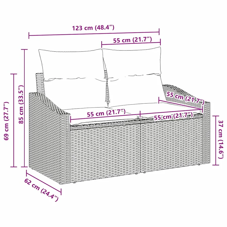 Canapé de jardin Gris 123 x 62 x 69 cm polyrotin - 9