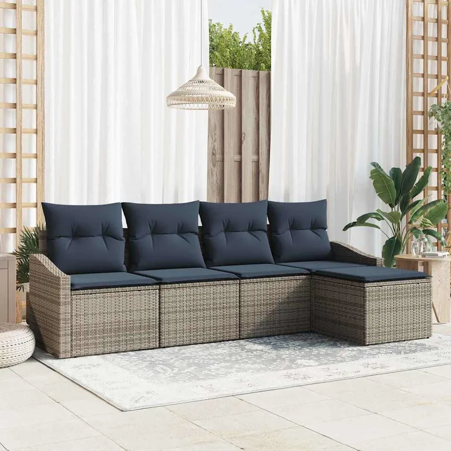 Ensemble de Canapés avec coussin 5 pcs Gris et marine polyrotin