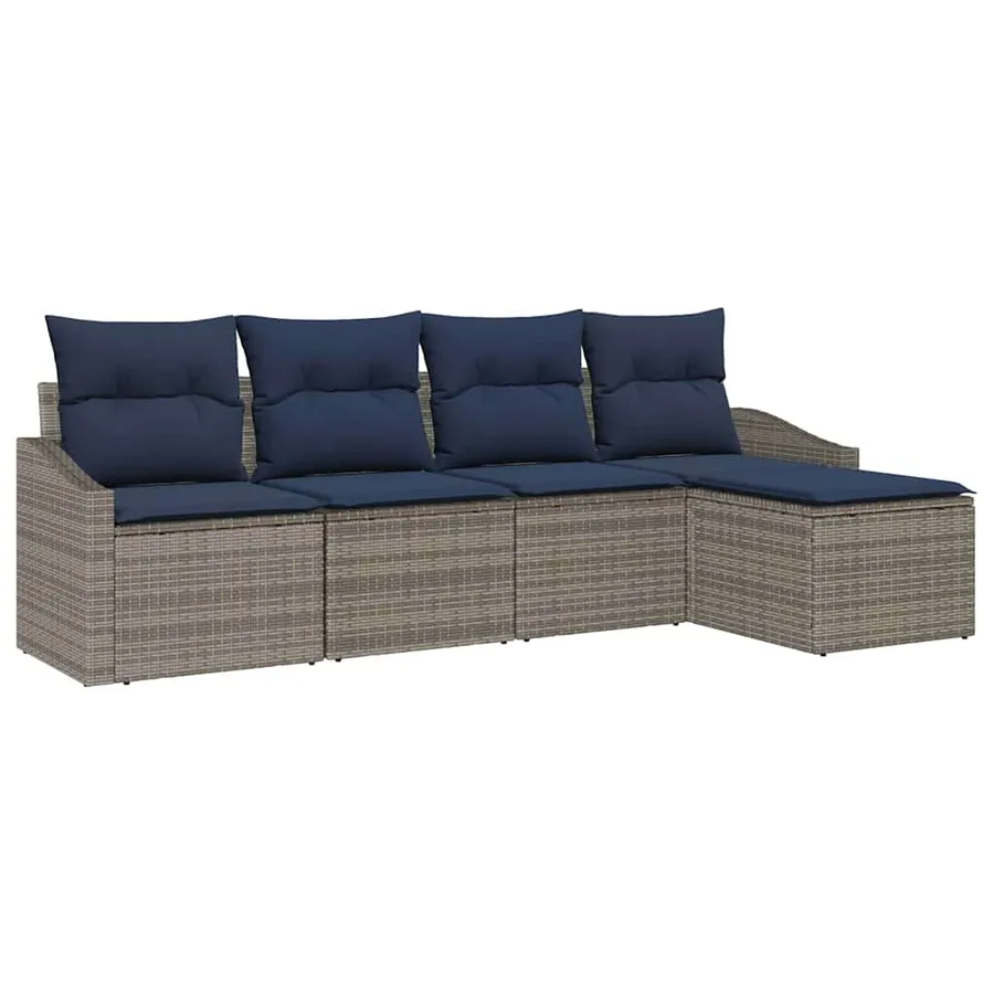 Ensemble de Canapés avec coussin 5 pcs Gris et marine polyrotin - 2