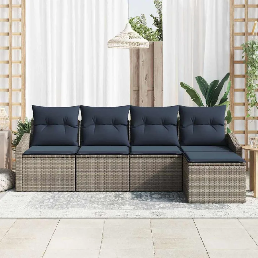 Ensemble de Canapés avec coussin 5 pcs Gris et marine polyrotin - 3
