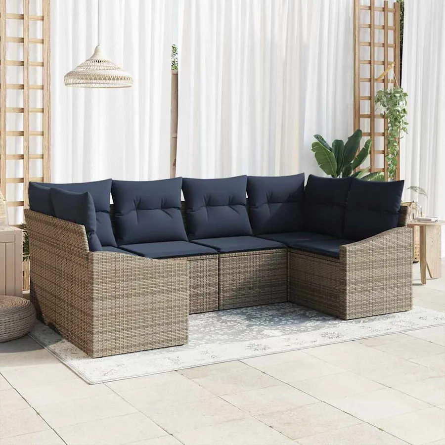 Ensemble de canapé de jardin 6 pcs Gris et bleu marine