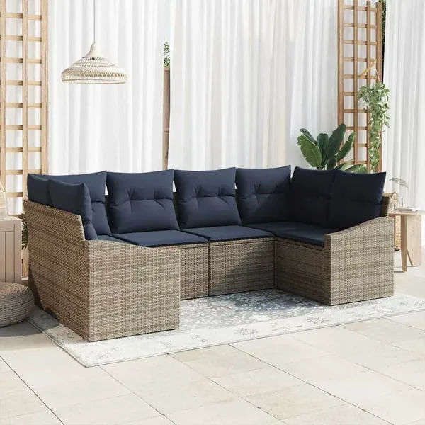 Ensemble de canapé de jardin 6 pcs Gris et bleu marine