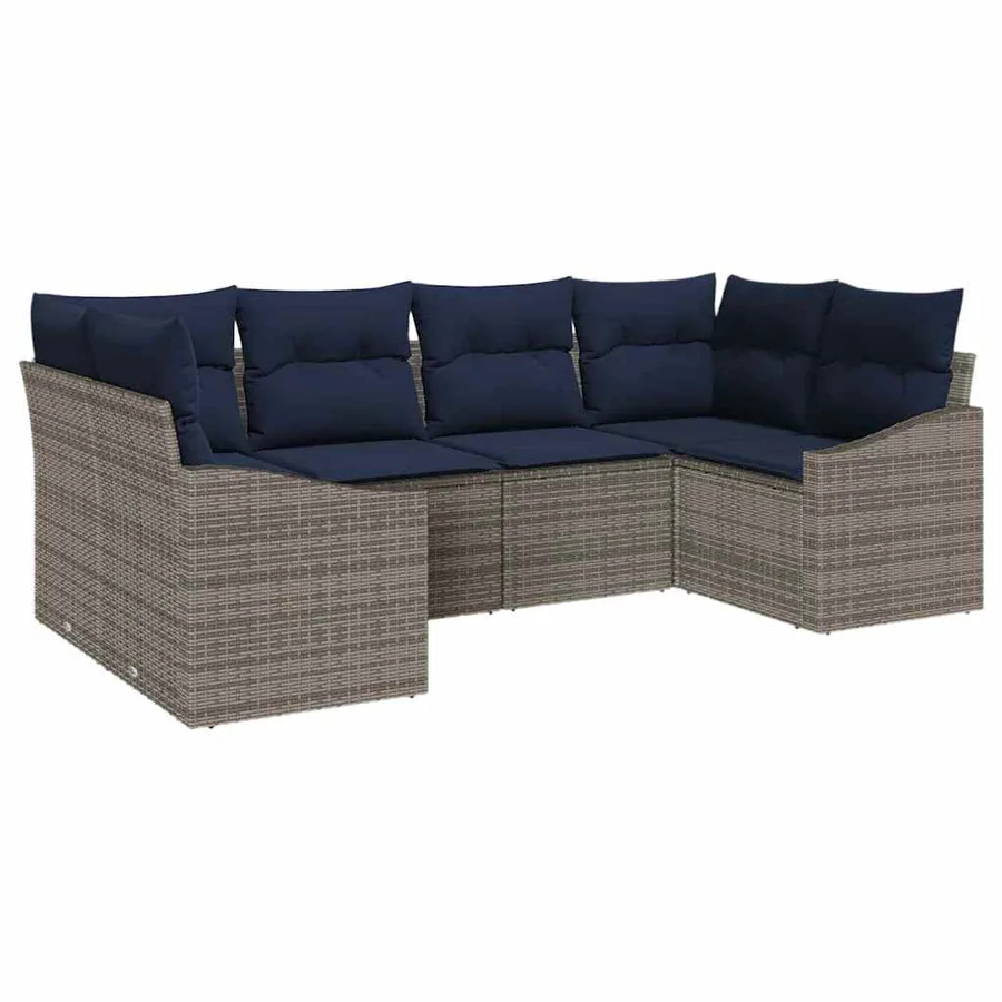 Ensemble de canapé de jardin 6 pcs Gris et bleu marine - 2