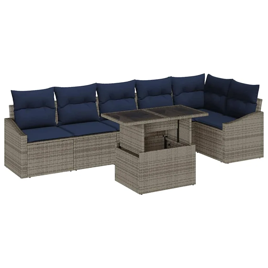 Ensemble de canapé de jardin avec coussin 7 pcs Gris et marine - 2
