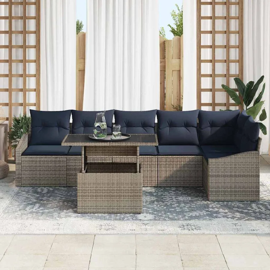 Ensemble de canapé de jardin avec coussin 7 pcs Gris et marine - 3