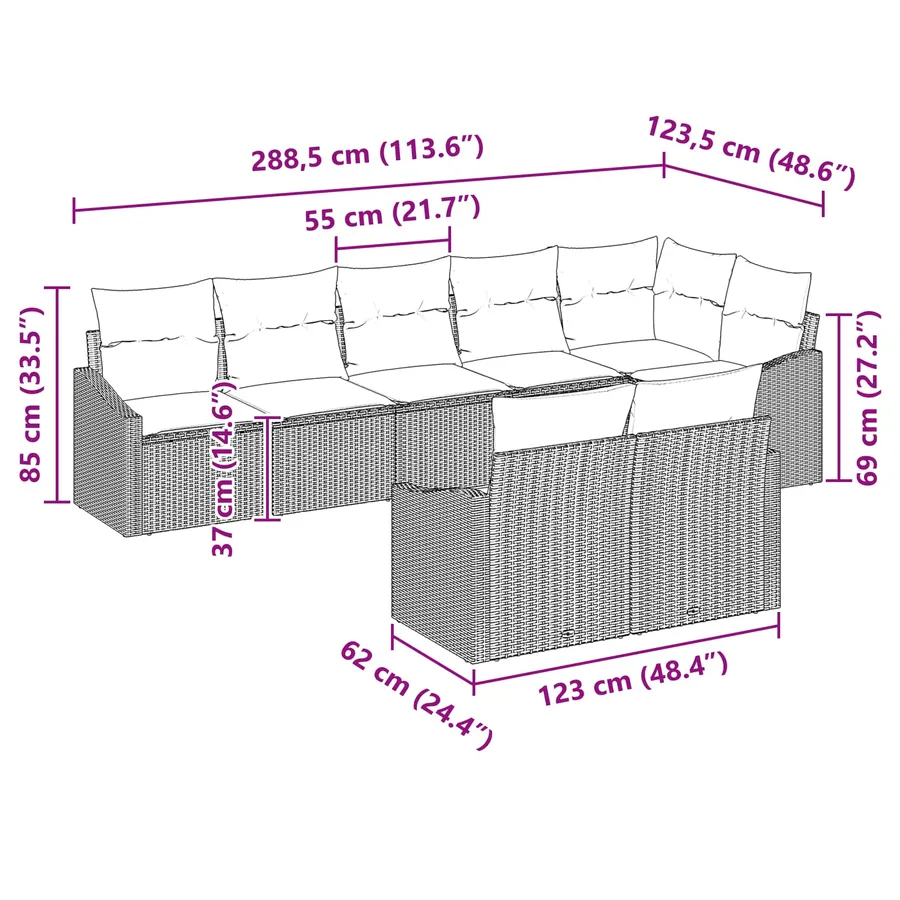 Ensemble de canapé de jardin 8 pcs Gris et bleu marine - 12