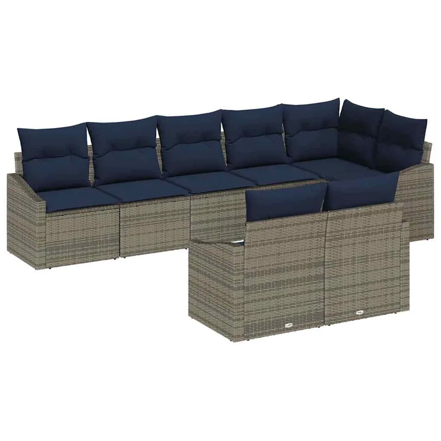 Ensemble de canapé de jardin 8 pcs Gris et bleu marine - 2