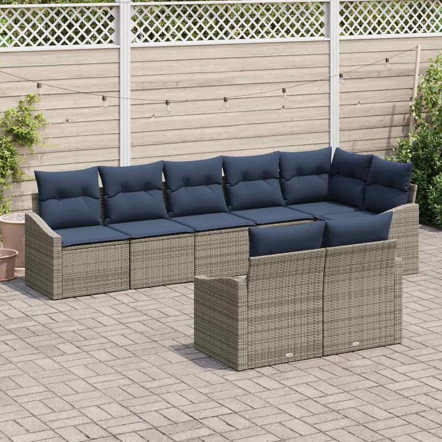 Ensemble de canapé de jardin 8 pcs Gris et bleu marine - 3