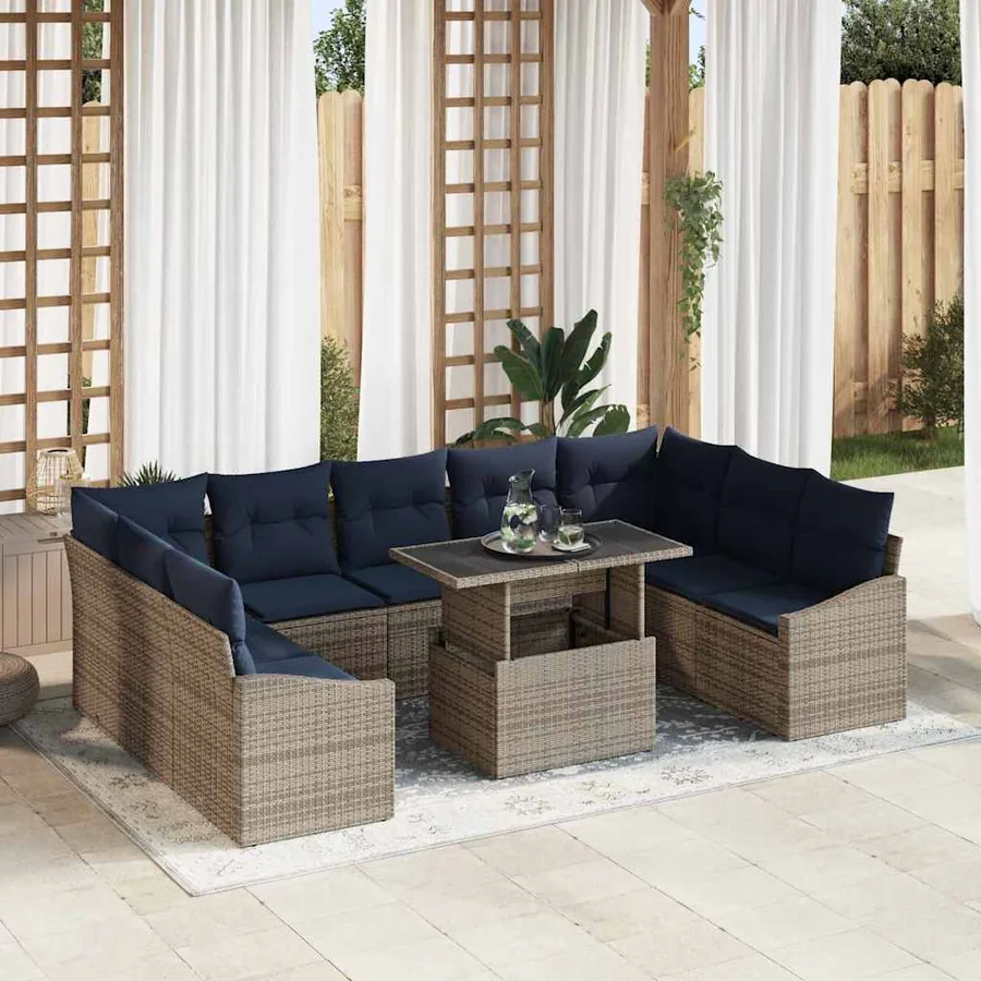 Ensemble de canapé de jardin avec coussin 10 pcs Gris et marine