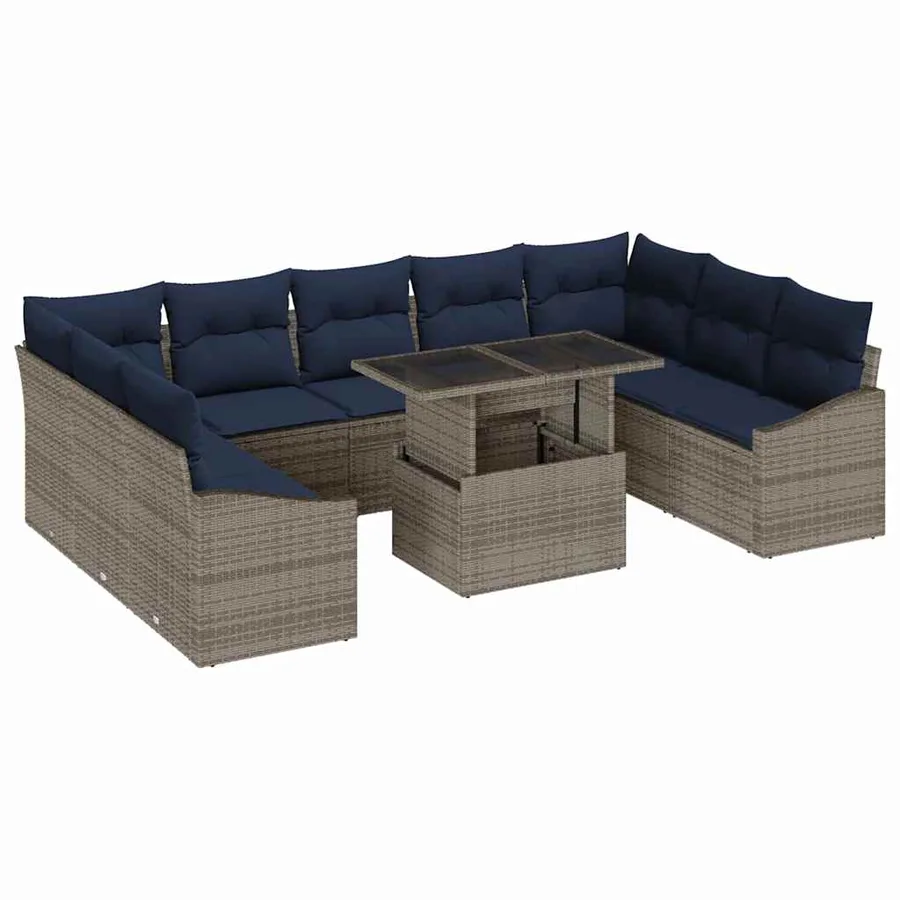 Ensemble de canapé de jardin avec coussin 10 pcs Gris et marine - 2