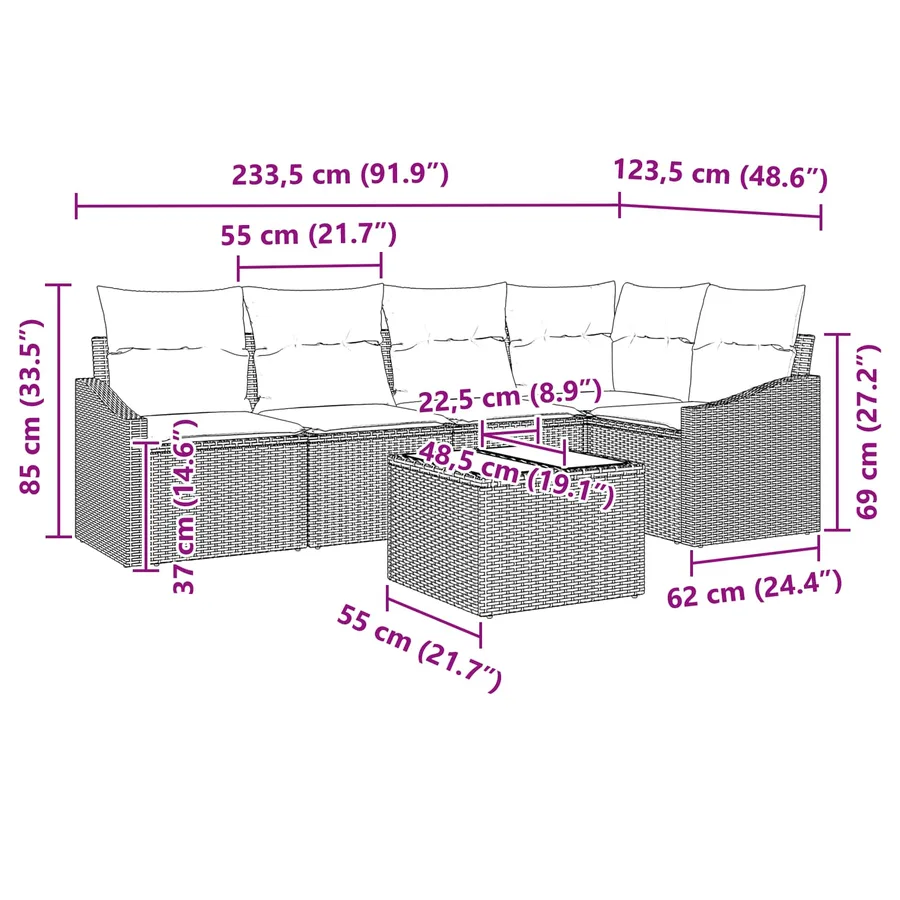 Ensemble de canapé de jardin 6 pcs Gris et marine polyrotin - 13