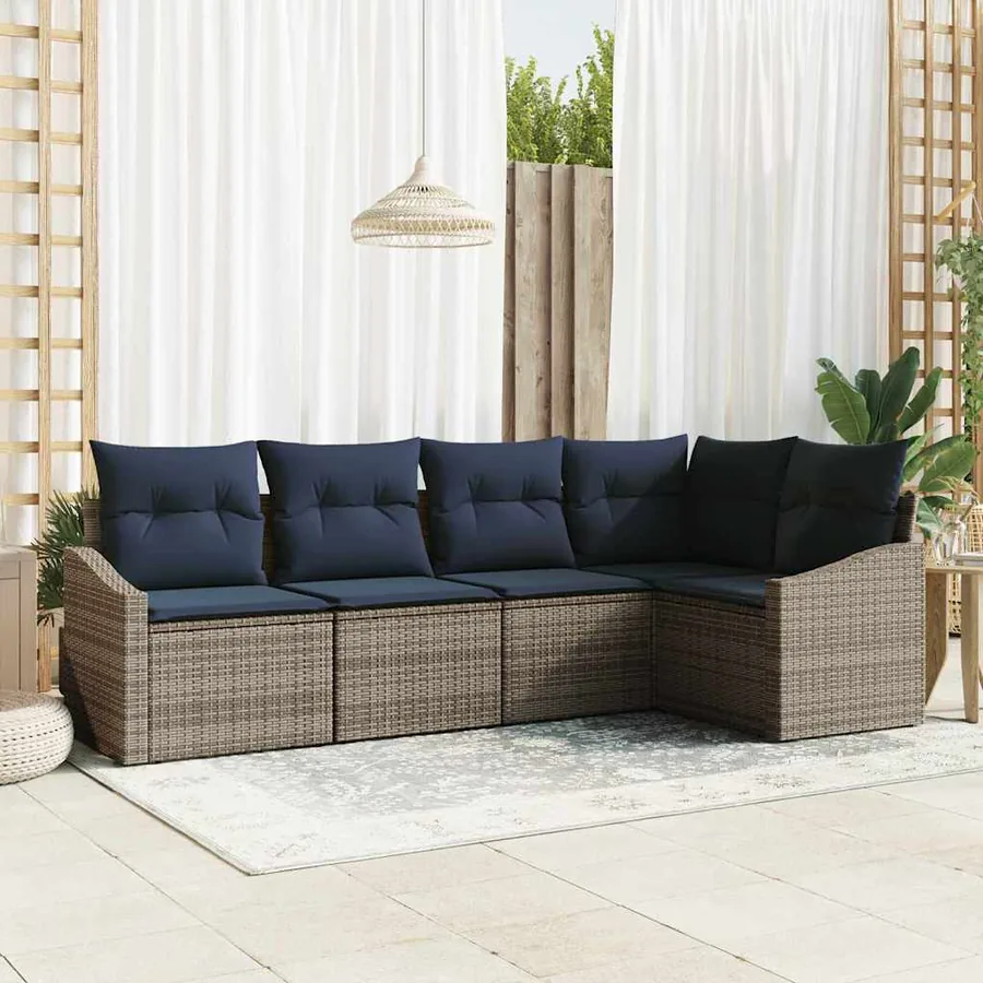 Ensemble de canapé de jardin 5 pcs Gris et bleu marine