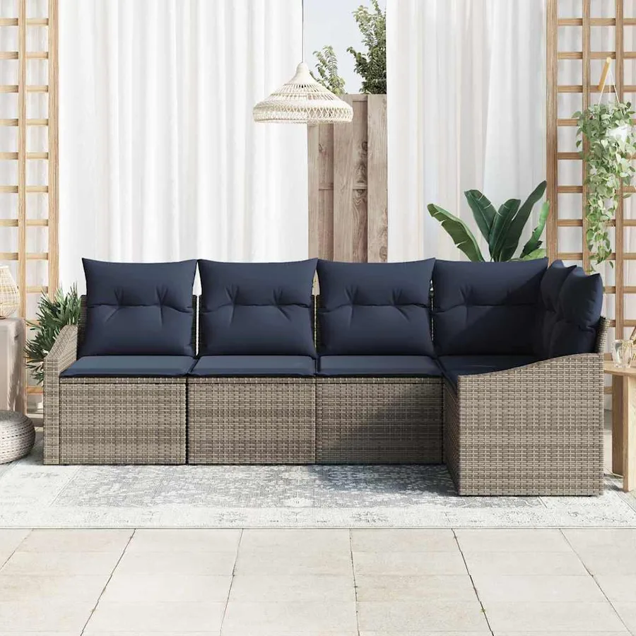 Ensemble de canapé de jardin 5 pcs Gris et bleu marine - 3
