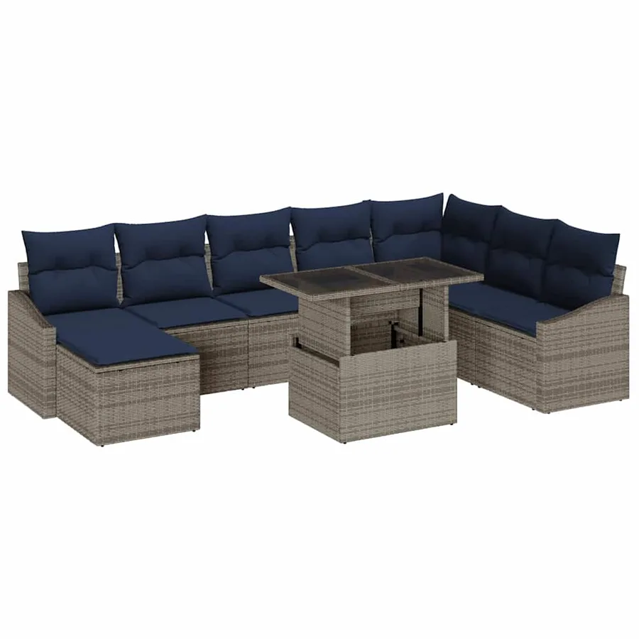 Ensemble de canapé de jardin avec coussin 9 pcs Gris et marine - 2