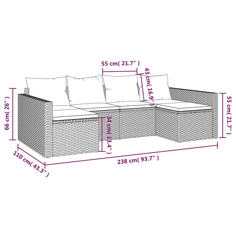Salon de jardin 2 pcs avec coussins Noir Résine tressée - 11