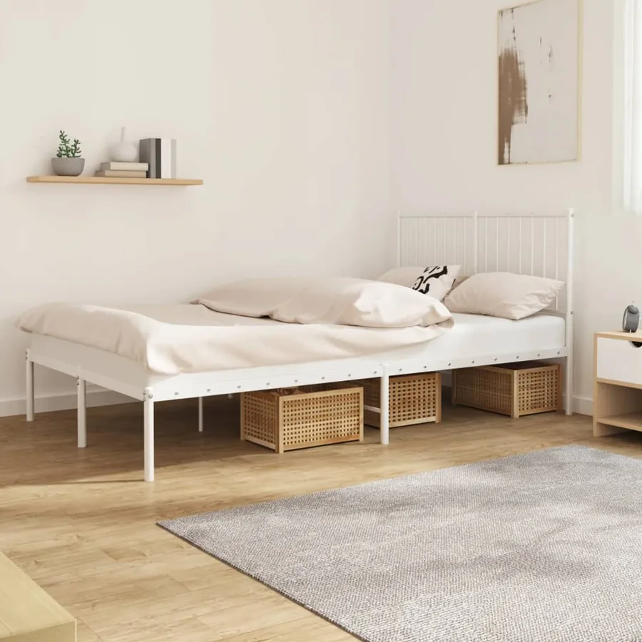 Cadre de lit métal sans matelas et tête de lit blanc 120x200 cm
